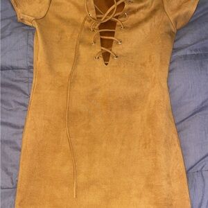 Lace-Up Tan Mini Dress suede